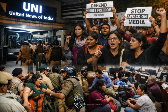 united-news-of-india-office-delhi-police-eviction-journalists-protest-press-freedom-india
