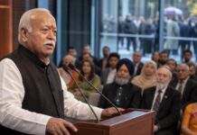 Mohan Bhagwat rejects Muslim exclusion amid contrasting coverage of New York visit : Mohan Bhagwat addressing a diverse interfaith audience at a New York gathering