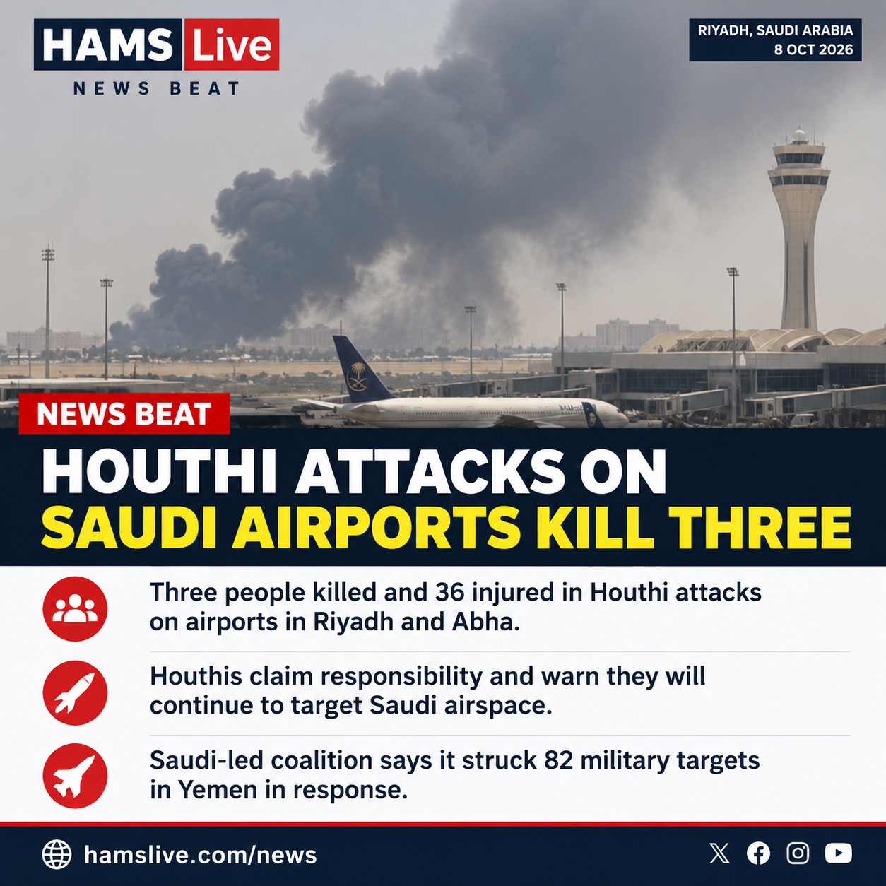 Houthi Attacks on Saudi Airports Kill Three as Yemen Conflict Escalates